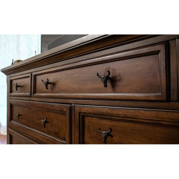 Set of 6 Cast Iron Steer Skull Drawer Pulls Western Home Decor Cabinet Knobs - Picture 4 of 12